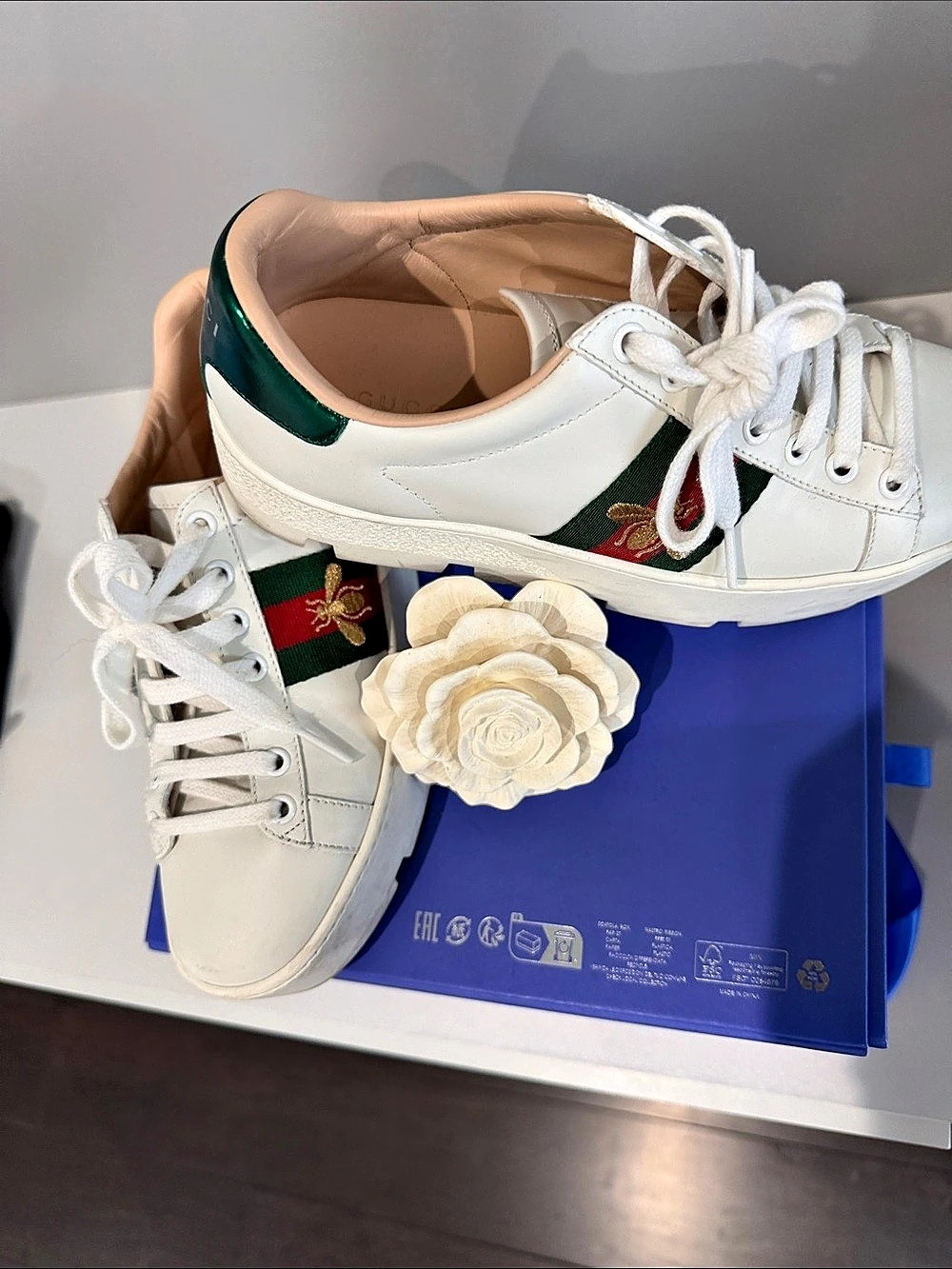 Gucci Ace Platform Sneaker with Bee White & Green